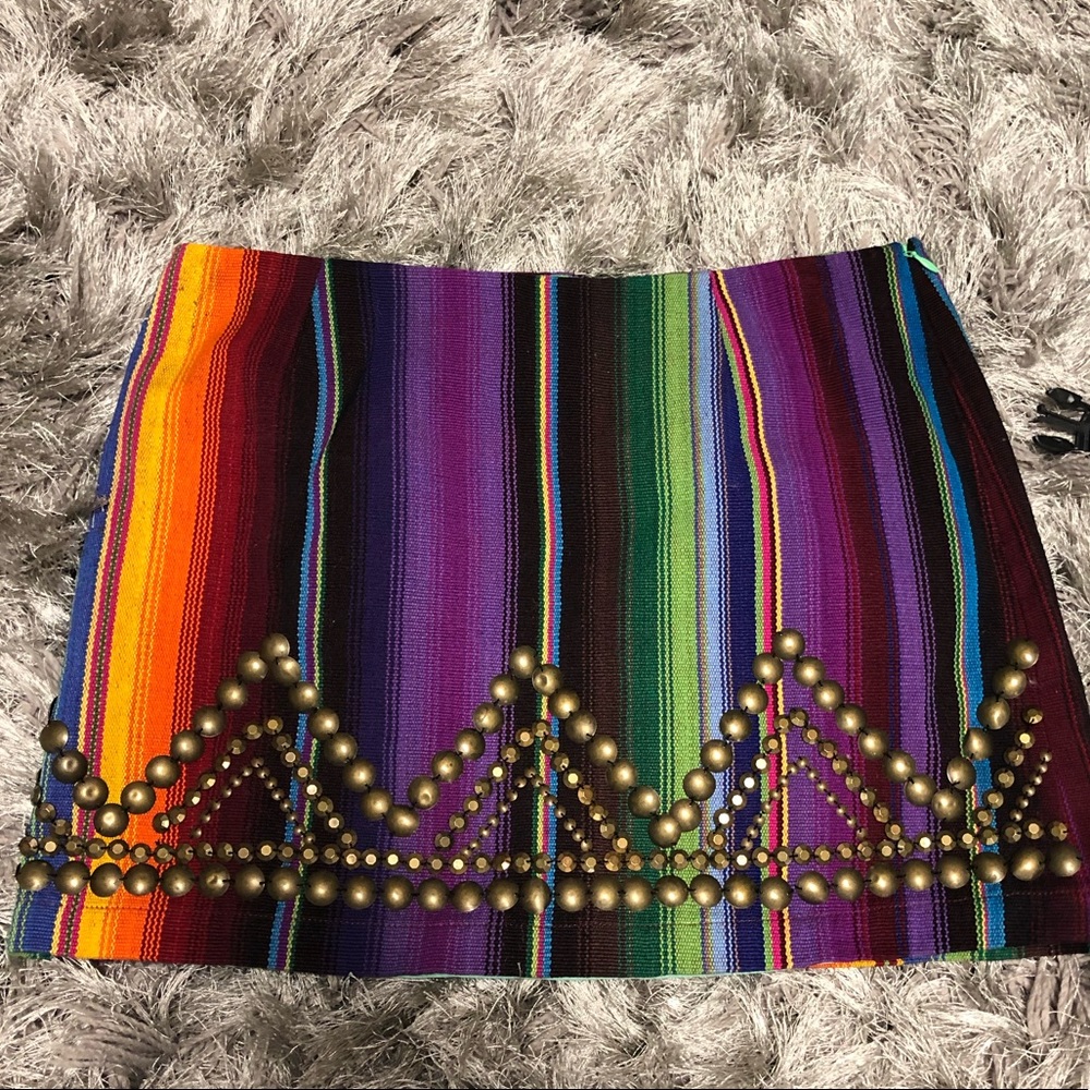 ivy jane Bright Multi-Color Striped Mini Skirt with Gold Stud Trim